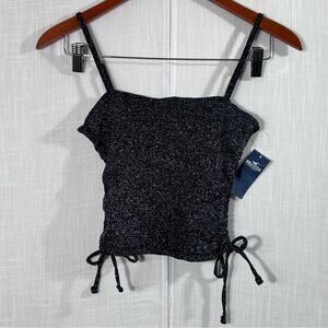 Hollister NWT Black Silver Sparkle Cinch Sides Crop Top Size S